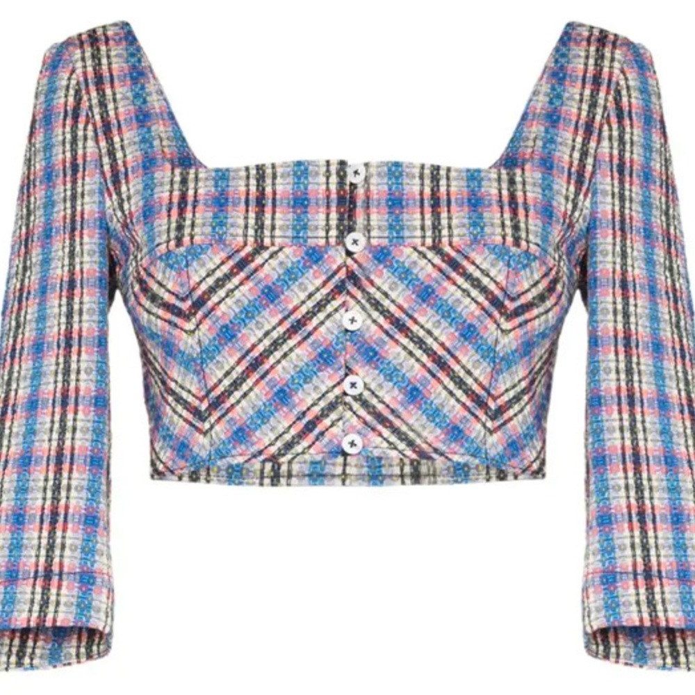 Rosie Assoulin Multicolor Plaid Cropped Blouse